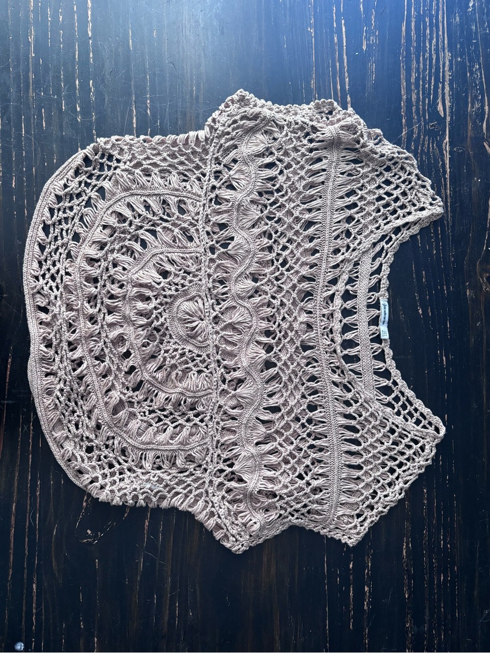 Stradivarius Beige Taupe Crochet Fringe Top